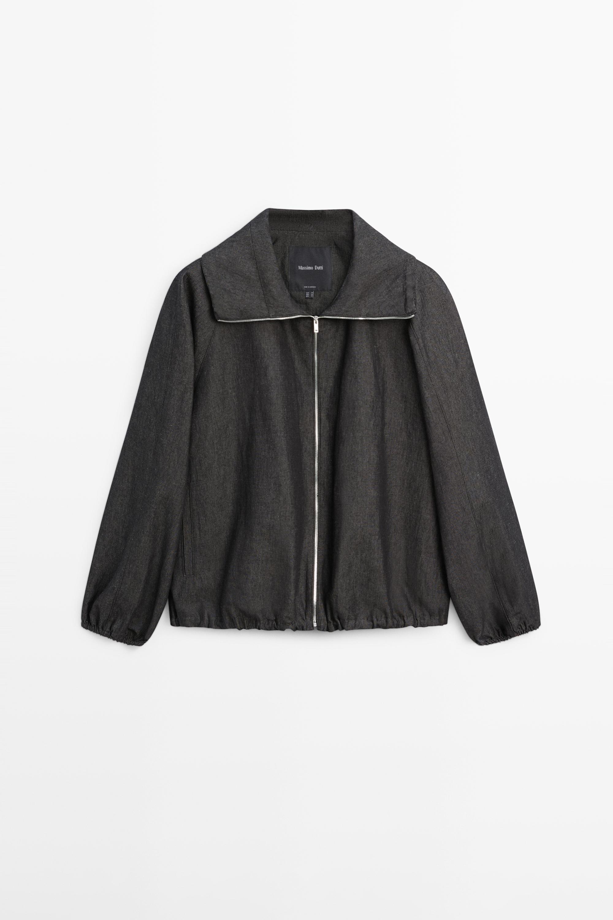 Linen blend bomber jacket